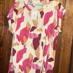 LuLaRoe Pink Tan Polo T-Shirt Relaxed Boxy